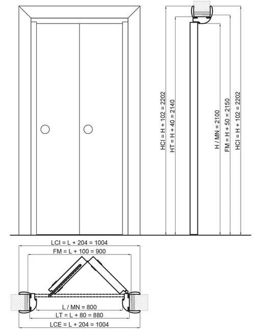 Porta da interno 1 anta pieghevole a libro TONDA BIANCO