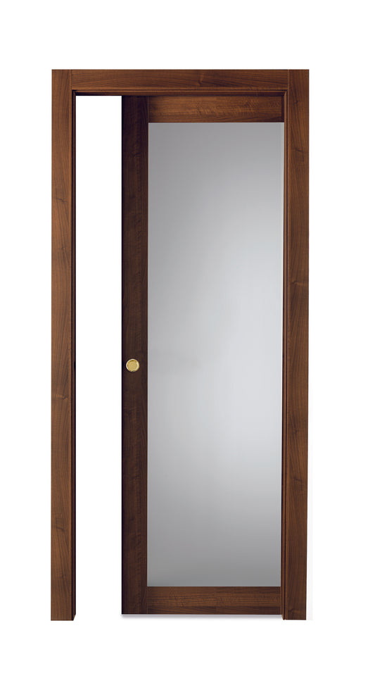 Porta da interno 1 anta scorrevole interno muro NOCE NAZIONALE VETRO